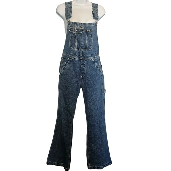 VTG Ikeda Denim Jean Bib Overalls Flare Wide Leg Canada Carpenter Y2K 90s Sz S - Picture 1 of 11